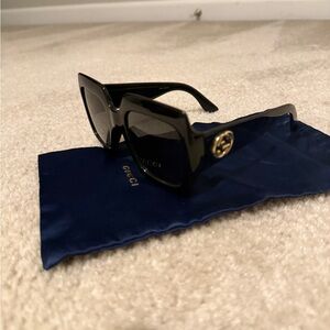 Gucci Black Square Sunglasses with Gold Logo Accents